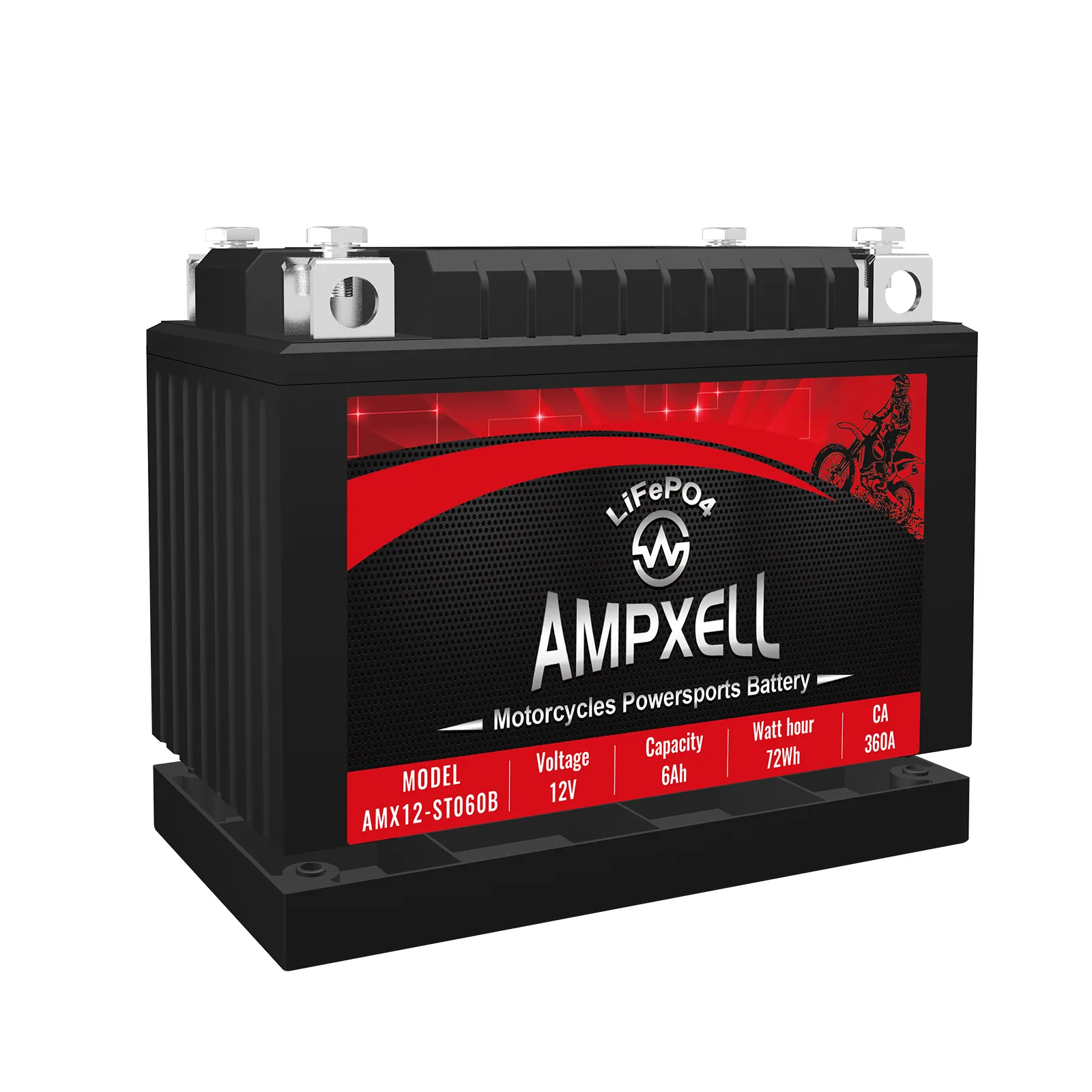 가장 인기있는 AMPXELL 높은 전원 충전식 리튬 철 배터리 12V 6Ah CCA180A 전기 오토바이 배터리 크랭킹 전원