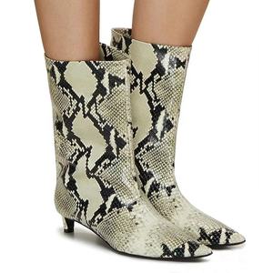 <span class=keywords><strong>Bottes</strong></span> courtes à talon bas pour filles <span class=keywords><strong>Bottes</strong></span> larges en <span class=keywords><strong>cuir</strong></span> de veau et peau de serpent - Product Image 1
