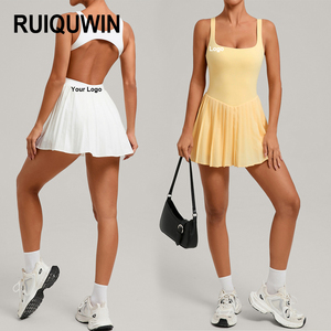 Gaun Tenis Wanita Tanpa Lengan RUIQUWIN OEM 2026 dengan Celana Pendek Terintegrasi, Rok Lipit Pinggang Tinggi, Cocok untuk Yoga dan Golf - Product Image 1