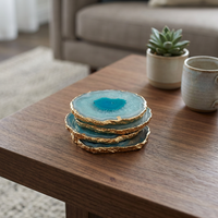 Sous-verres en pierre d'agate turquoise bleue 90MM - 110MM - Sous-verres en pierre pour la décoration de la maison et les cadeaux
