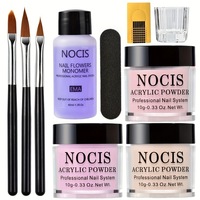 Kit complet de pose d'ongles en acrylique 3D pour débutants – Outils en plastique transparent, rose, nude – Comprend la poudre acrylique et le liquide pour nail art