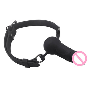 Bâillon buccal réglable en silicone réaliste avec boule pour SM, équipement de bondage noir - Product Image 4