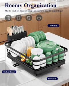 Estante organizador <span class=keywords><strong>de</strong></span> platos <span class=keywords><strong>de</strong></span> <span class=keywords><strong>cocina</strong></span> metálico desmontable <span class=keywords><strong>de</strong></span> 2 niveles con diseño giratorio para fregadero, escurridor <span class=keywords><strong>de</strong></span> platos y cuencos - Product Image 2
