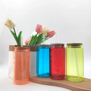 Prezzo di fabbrica all'ingrosso 450ml orso Soda può tazze di vetro con paglia e coperchio - Product Image 3