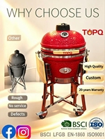Barbecue Kamado TOPQ 25 pouces, fumoir en céramique haut de gamme avec accessoires pour granulés de bois et charbon de bois, grand barbecue d'extérieur