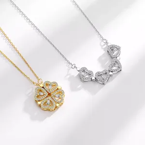 2023 New Four Leaf Clover Heart Stainless Steel Necklace High-end Chain Necklace 4-in-1 Wearing Two Sides Heart Love Pendant