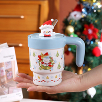 Grande tasse de voyage en céramique avec couvercle et paille, motif de Noël de dessin animé, tasse en céramique Père Noël et rennes, idéale comme souvenir