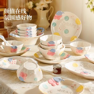 Juego de Vajilla de Cerámica Pintada <span class=keywords><strong>a</strong></span> Mano con Dibujos Animados, Platos y Cucharas Multiusos para Sopa, Fideos y Comidas Diarias - Product Image 4