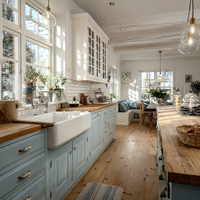 Meubles de cuisine laqués haute brillance sur mesure, îlot en marbre, plan de travail en marbre artificiel, rangement modulaire, éclairage LED, fermeture douce