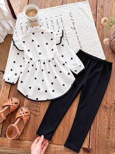 Conjunto de Dos Piezas para Niña, Primavera-Otoño 2026, Camisa Irregular con Estampado de Corazón y Leggings, Moda Infantil - Product Image 2