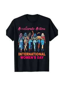 T-shirt da donna per la Giornata Internazionale della Donna, in cotone, a maniche corte, con stampa grafica e slogan, casual, vestibilità regolare, girocollo, lavabile in lavatrice - Product Image 1