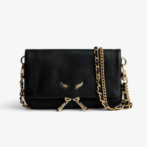 Borsa a Tracolla <span class=keywords><strong>Nera</strong></span> in PU con Cerniera e Catena, Stile Moda con Due Cinghie e Fodera in Poliestere - Product Image 2
