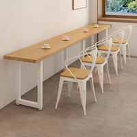 Ensemble table et chaises pour café, salon de thé, style bois naturel, table longue et étroite murale pour snack-bar et magasin de proximité