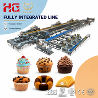 Línea de Producción de Donuts Rellenos Totalmente Automática HG, Máquina para Hacer Donuts Rellenos con Sistema de Relleno Central Automático, 500 kg/h, HACCP