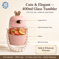 Mignon Gobelet en Verre Moderne avec Oreilles de Lapin et Perles, Capacité 350ml/400ml, Écologique, Logo Personnalisable, Portable pour Café et Eau au Bureau