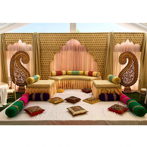 Indian Wedding <b>Stage</b> Backdrop Decoration Premium Wedding Lounge Setup with Paisley <b>Props</b> and Cushions At Affordable Prices - Product Image 1