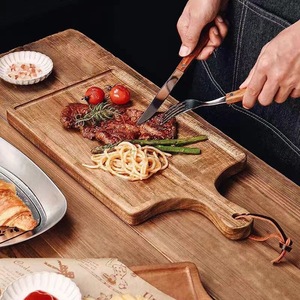 Acacia Wood Steak <b>Tray</b> Rectangular Solid Wood Serving Platter For Western Food Home Use - Product Image 1