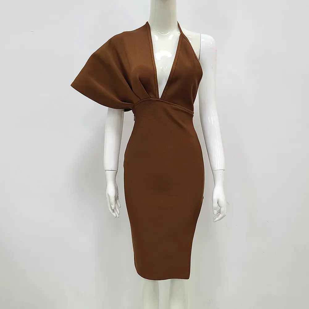 Vestido de tirantes finos para mujer, minivestido Sexy marrón de talla grande, 2022