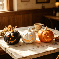 Ensemble de figurines en céramique Citrouille et Fantôme pour Halloween, Décoration de table mignonne et effrayante, Décoration d'automne pour fêtes à domicile, Vente en gros