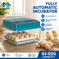 Incubateur entièrement automatique 64 œufs à contrôle numérique, retournement automatique, double alimentation, en plastique ABS haute transparence pour poulets et canards, OEM