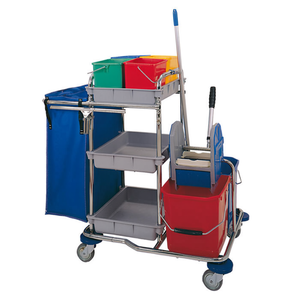 Carrello multiuso in acciaio inox da 77 litri con kit completo per la pulizia ad uso commerciale - Product Image 2