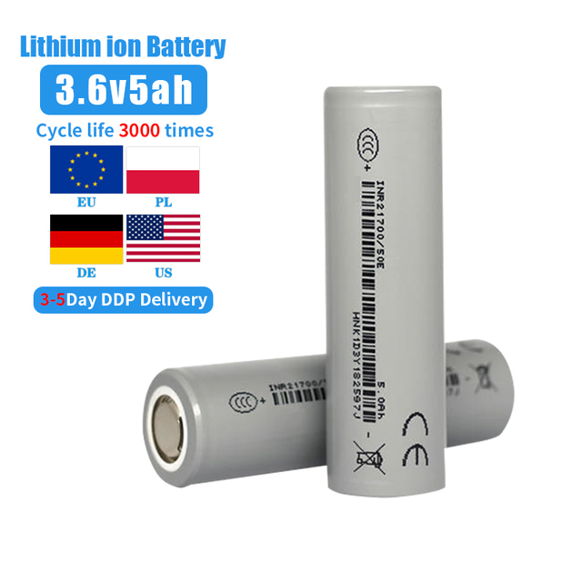 EU Stock VAT Free 21700 18650 Lithium-Ion Battery for E-Bike/Power Tools/Solar  5000mAh 3.6V  3500mAh Options
