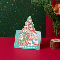 Kartu Ucapan Selamat Natal Lipat dengan Gambar Kartun Hewan dan Pohon, Bentuk Die-cut, dari Kertas, untuk Hadiah Natal