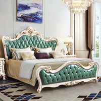 Lit double de style européen en bois massif et cuir pleine fleur, design néoclassique luxueux, avec espace de rangement et dossier souple