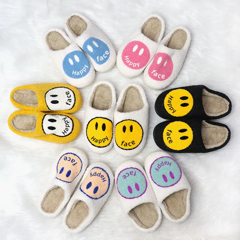 HONOURME Wholesale smile face slippers winter indoor slipper happy warm women's house cute bedroom smile pattern slippers