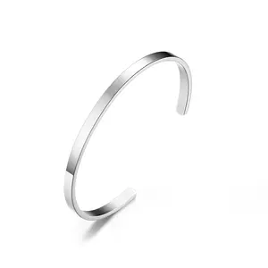 POYA 4mm 6mm Silver Gold Plated Rose Black Cuff Bracelets Stainless Steel Opening Bangle for Gift