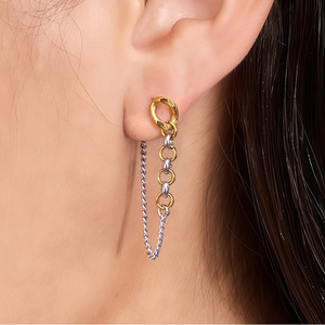 Boucles d'oreilles pendantes à pampilles bicolores en acier inoxydable plaqué or 18 carats pour femme, à porter au quotidien - Product Image 3