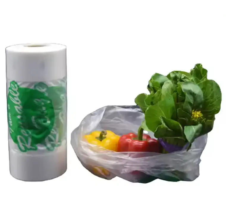 슈퍼마켓 생산 식품 롤 Hdpe 투명 플랫 티셔츠 가방 과일 및 야채 티셔츠 식품 가방 롤에