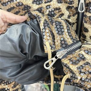 새로운 겨울 손으로 잡은 네이비 칼라 전체 스팽글 디자인 짧은 면 코트 재킷 - Product Image 2