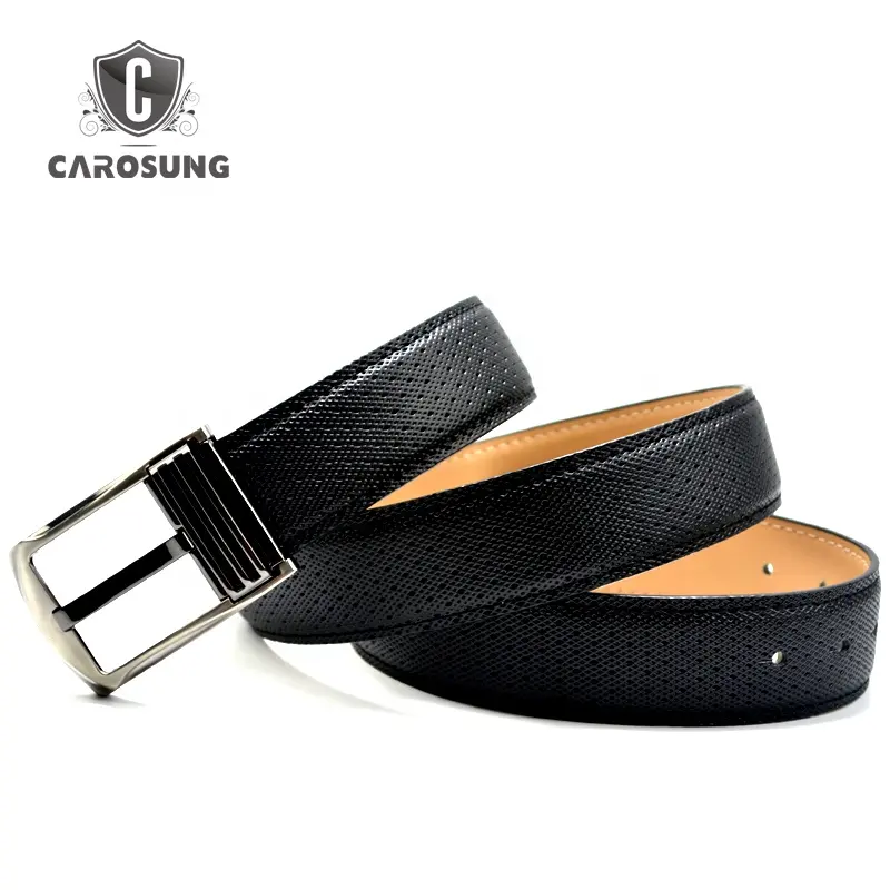 Carosung Bán Buôn Pin Khóa Vành Đai Chất Lượng Cao Tùy Chỉnh In Cổ Điển Đen Da Belt Cho Nam Giới