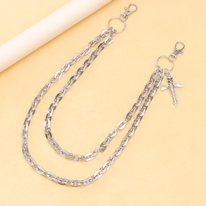 Double Layer Metal <b>Chain</b> <b>Cross</b> Screw Pendant Waist <b>Chain</b> Hip Hop Style For Men Daily Wear Zinc Alloy White K - Product Image 6