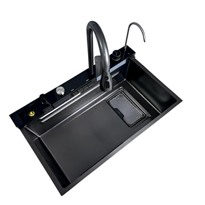 Évier de cuisine en acier inoxydable fait main, design en relief de baleine et de <span class=keywords><strong>volcan</strong></span>, grand bac de récupération des résidus, robinet, évier simple à quatre trous - Product Image 6