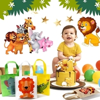 Safari Favor Sacs avec Poignée Non Tissé Jungle Animal Cartoon Goody Sacs Lion Tigre Éléphant Singe Crocodile Girafe enfants