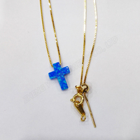 Nouveau Collier Croix Bleue 2026 en Argent S925 en Stock, Boîte Cadeau DIY, Pendentif Croix Bleu Océan Opale Synthétique OP05 avec Chaîne