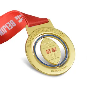 Unique Design Customized Logo Spinner Medallion Metal 3D Hollow Out Enamel Sports Marathon Custom Spinning Medal For Souvenir