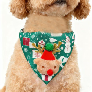 Christmas Pet Reindeer Triangular Scarf <b>Dog</b> Cat Bib Winter Holiday <b>Costume</b> Red With Plush Nose - Product Image 2