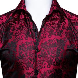 Casual Fashion Herren Paisley Jacquard Slim Fit Langarm Button Up Kleid Button Down <span class=keywords><strong>Shirt</strong></span> Klassisches Rot Schwarz Seide Herren hemd - Product Image 4