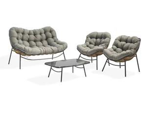 Meilleure vente Ceinture tissée Cadre en acier Verre trempé <span class=keywords><strong>Causeuse</strong></span> paresseux Canapé Ensemble Jardin Mobilier d'extérieur - Product Image 4