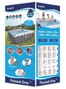 <span class=keywords><strong>Piscine</strong></span> <span class=keywords><strong>hors</strong></span> <span class=keywords><strong>sol</strong></span> Jilong Avenli 17752 Passaat grise avec cadre en acier carré, facile à installer, 300 cm x 300 cm x 100 cm - Product Image 2
