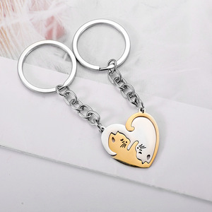 Thép không gỉ hình trái tim mèo con mèo Keychain cho cặp vợ chồng nối Câu Đố mèo Keychain động vật phù hợp với mặt dây chuyền phụ kiện Quà Tặng - Product Image 4