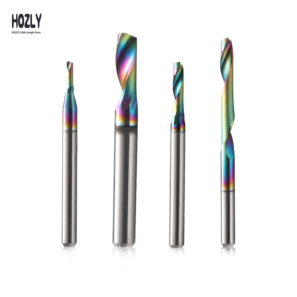 HOZLY Coloré DLC Enduit Une Flûte Carbure Fraise Coupe CNC Fraise pour Aluminium De Coupe Routeur Bit