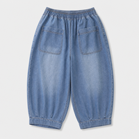 Pantalon Capri en jean bleu clair pour femme grande taille, taille élastique, ourlet retroussé, coupe ample, taille US