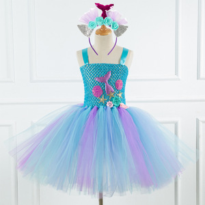 Vestido de tutú de sirena para niñas, vestido de princesa de tul para fiesta de cumpleaños, disfraz de sirena para Halloween, ropa para niños - Product Image 2