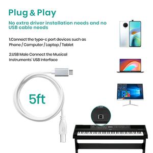 1.5M USB/Type-C/IOS hôte vers USB-B câble MIDI Audio 3 en 1 câble de contrôleur MIDI USB pour <span class=keywords><strong>iPhone</strong></span> Android <span class=keywords><strong>clavier</strong></span> de Piano numérique - Product Image 4