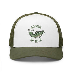Casquette de camionneur pour enfants avec broderie de truite, bicolore blanc et olive, dos en maille, casquette snapback pour la pêche en plein air, casquette de baseball pour enfants - Product Image 2