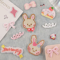 Borduurkledingaccessoires, borduurstickers, originele cartoon konijnen strik patches, zelfklevende patches, accessoires